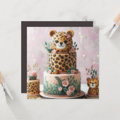 NIEDLICH LEOPARD KINDERGEBURTSTAG CAKE KARTE (Vorderseite/Rückseite Beispiel)