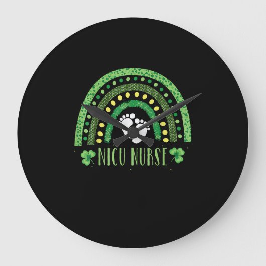 Niedlich Leopard Rainbow Nicu Nurse St Patricks Da Große Wanduhr (Vorderseite)