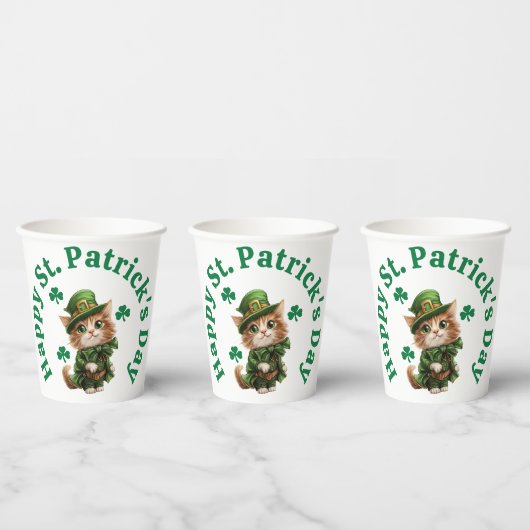 Niedlich Leprechaun Cat Happy St. Patrick's Day Pappbecher (Multi)