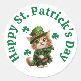 Niedlich Leprechaun Cat Happy St. Patrick's Day Runder Aufkleber