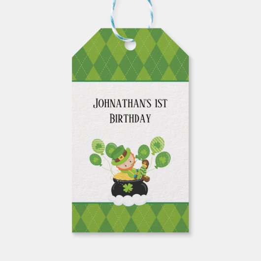 Niedlich Leprechaun Irish Danke, Geburtstag Geschenkanhänger (Rückseite)