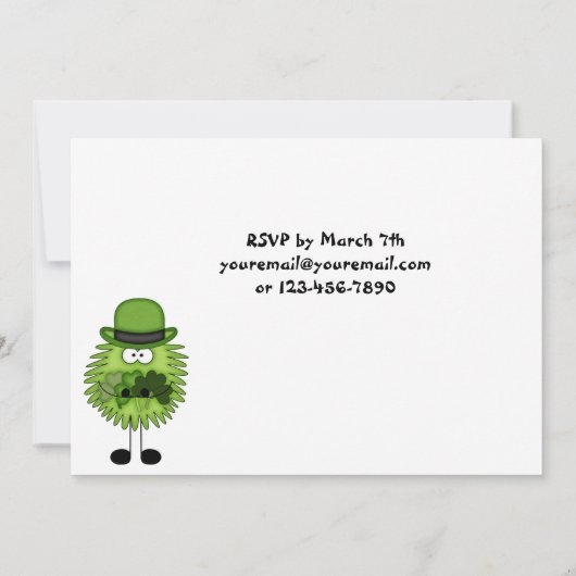 Niedlich Leprechaun Irish St Patrick's Day Geburts Einladung (Rückseite)
