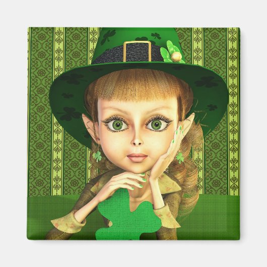 Niedlich Leprechaun Kleeblatt Girl Magnet (Vorne)