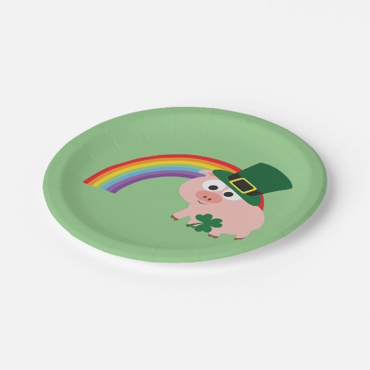 Niedlich Leprechaun Pig Pappteller (Schrägansicht)
