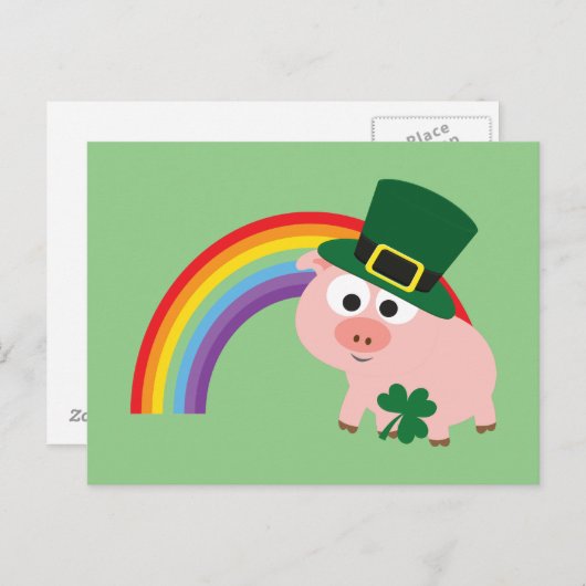 Niedlich Leprechaun Pig Postkarte (Vorne/Hinten)