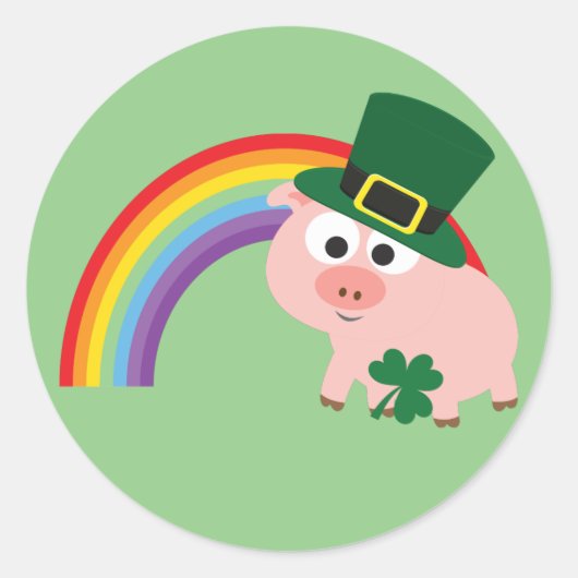 Niedlich Leprechaun Pig Runder Aufkleber (Vorderseite)