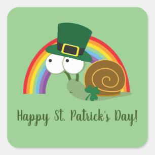 Niedlich Leprechaun St. Patrick's Day Snail Quadratischer Aufkleber