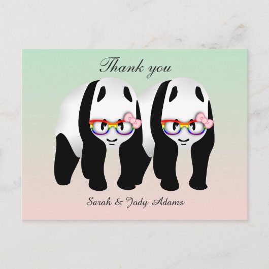 Niedlich Lesbian Pandas Vielen Dank Postkarte (Vorderseite)