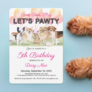 Niedlich Let's Pawty Custom Hund Geburtstagsparty Einladung