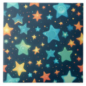 Niedlich leuchtende Sterne in blau Fliese (Vorderseite)