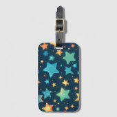 Niedlich leuchtende Sterne in blau Gepäckanhänger (Vorderseite Vertikal)