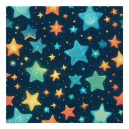 Niedlich leuchtende Sterne in blau Poster