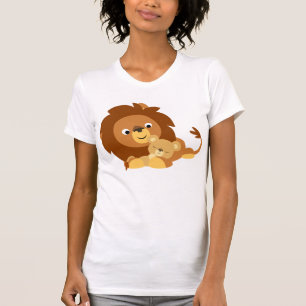 Niedlich liebender Cartoon Löwe Vater und Cub Wome T-Shirt