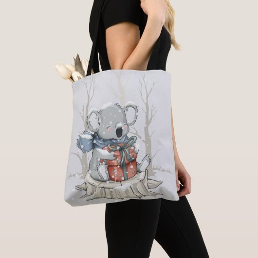 Niedlich Light Gray Koala Winter Schneefall Tasche (Von Nahem)