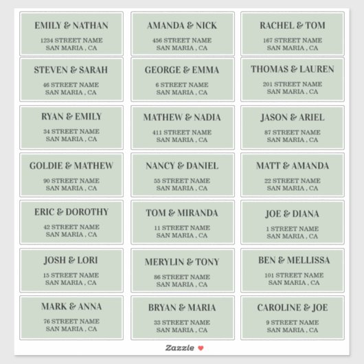 Niedlich Light Green Wedding Guest Address Labels (Blatt)