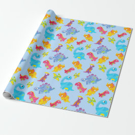 Niedlich Light Pastel Blue Baby Dinosaur Geburtsta Geschenkpapier