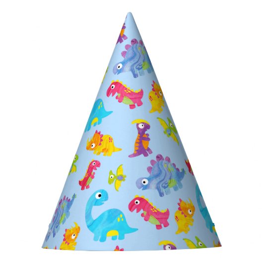 Niedlich Light Pastel Blue Baby Dinosaur Geburtsta Partyhütchen (Vorderseite)