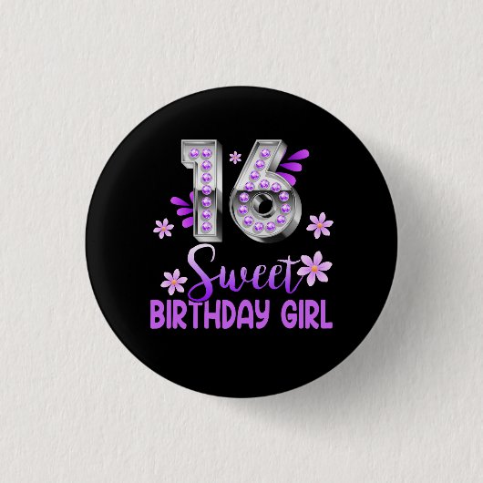 Niedlich Lila Black Sweet 16 Style I 16 th Birthda Button (Vorderseite)