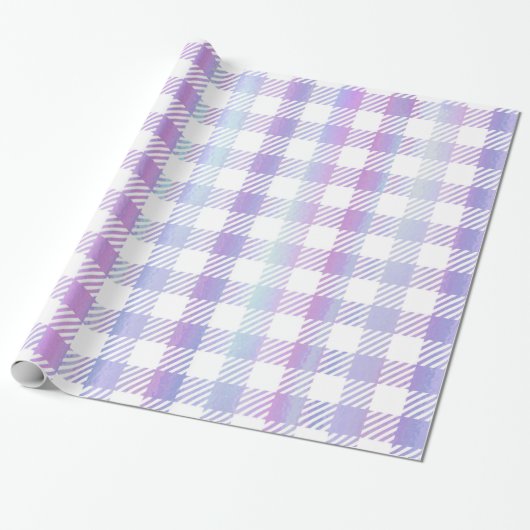Niedlich Lila Blue Iridescent Gingham Pattern Geschenkpapier (Ungerollt)
