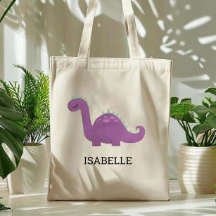 Niedlich Lila Dinosaurier Personalisiert Tote Bag Tragetasche