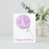 Niedlich Lila Floralballon - Kindergeburtstag Postkarte (Stehend Vorderseite)