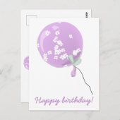 Niedlich Lila Floralballon - Kindergeburtstag Postkarte (Vorne/Hinten)