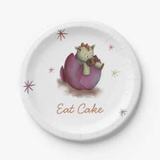 Niedlich Lila Girl Dinosaur Pappteller