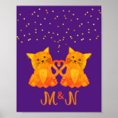 Niedlich Lila Orange Kitten Couple Two Monogram Poster (Vorne)