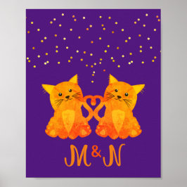 Niedlich Lila Orange Kitten Couple Two Monogram Poster