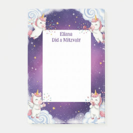 Niedlich Lila Unicorn Personalisiert Mitzvah Post-it Klebezettel