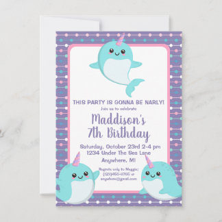 Niedlich Lila unter dem Meer Narwhal Geburtstag Einladung