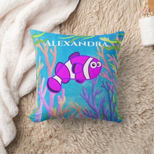 Niedlich lila unter Seefisch und Seegang Kissen (Decke)