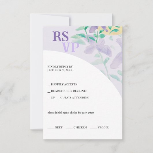 Niedlich Lilac Blue Green Floral Water RSVP Karte (Vorderseite)