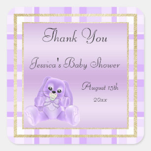 Niedlich Lilac Bunny Vielen Dank Baby Dusche Quadratischer Aufkleber