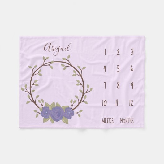 Niedlich Lilac Floral Wreath Baby Milestone Fleecedecke (Vorderseite (Horizontal))