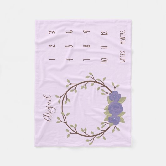Niedlich Lilac Floral Wreath Baby Milestone Fleecedecke (Vorderseite)