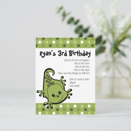 Niedlich Lil'Lizard Einladung (Stehend Vorderseite)