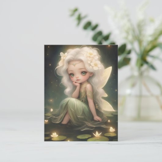 Niedlich Lilypad Fairy - Whimsical Art Postkarte (Stehend Vorderseite)