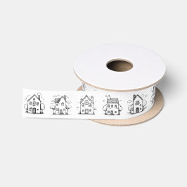 Niedlich Line Art Houses Satinband