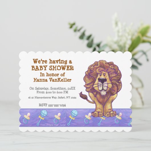 Niedlich Lion Baby Dusche Einladung (Stehend Vorderseite)
