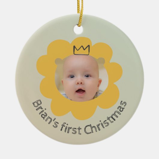 Niedlich Lion Baby Picture Individuelle Name Keramik Ornament (Vorne)