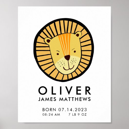 Niedlich Lion Birth Stats Poster (Vorne)