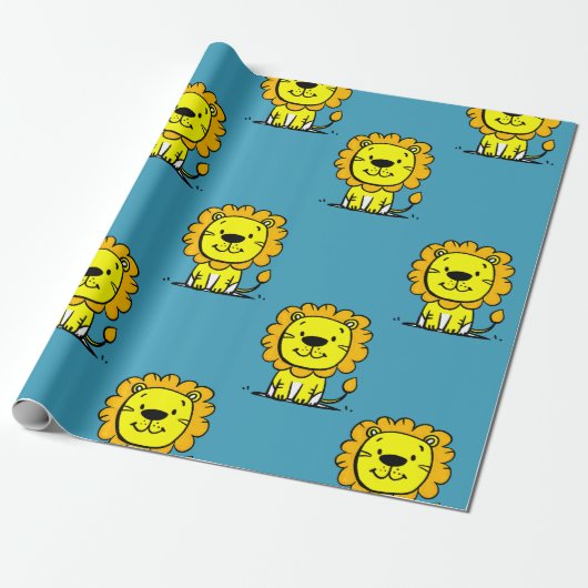 Niedlich Lion Blue Geschenkpapier (Ungerollt)