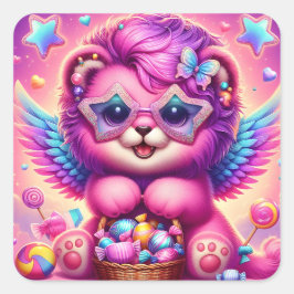 Niedlich Lion Cub Quadratischer Aufkleber