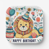 Niedlich Lion Happy Birthday Party Hat Pappteller (Vorderseite)