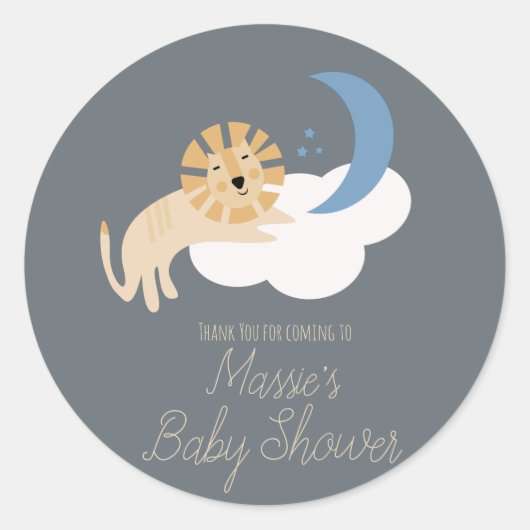 Niedlich Lion Moon Cloud Baby Dusche Runder Aufkleber (Vorderseite)