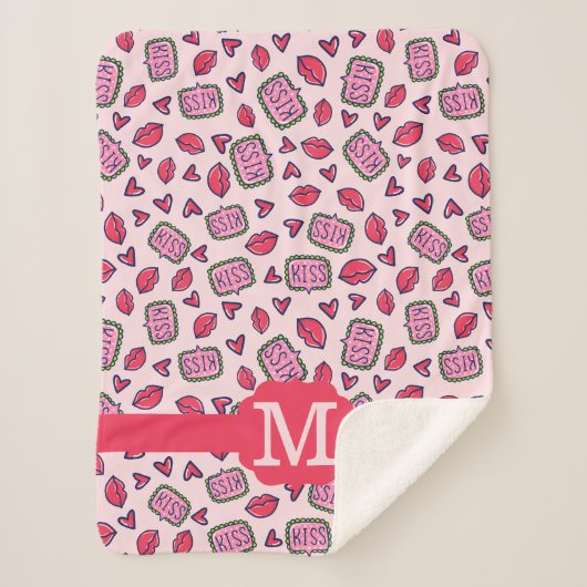 Niedlich Lips Kisses & Heart Doodles Muster Monogr Sherpadecke (Vorderseite)