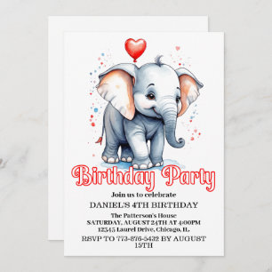 Niedlich Little Baby Elephant Geburtstagsparty Einladung