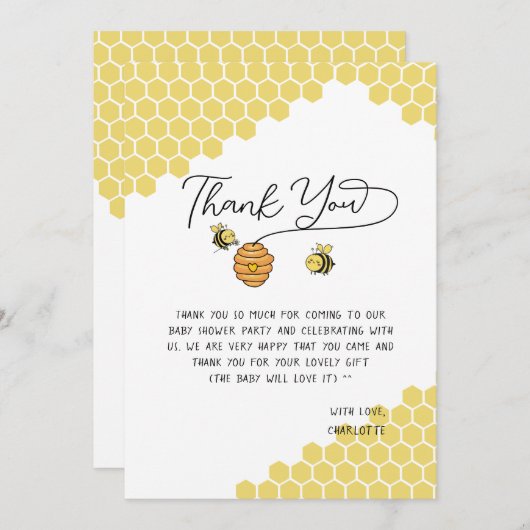Niedlich Little Bees Honeycomb Babydusche Dankeskarte (Vorne/Hinten)