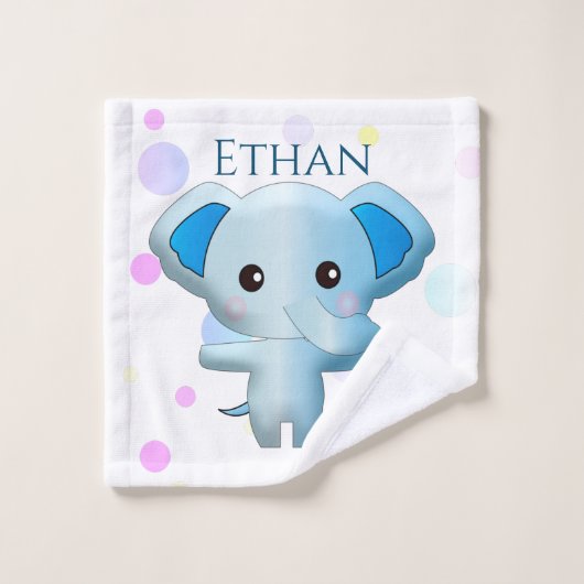 Niedlich Little Blue Boy Elephant Badhandtuch Set (Waschlappen)